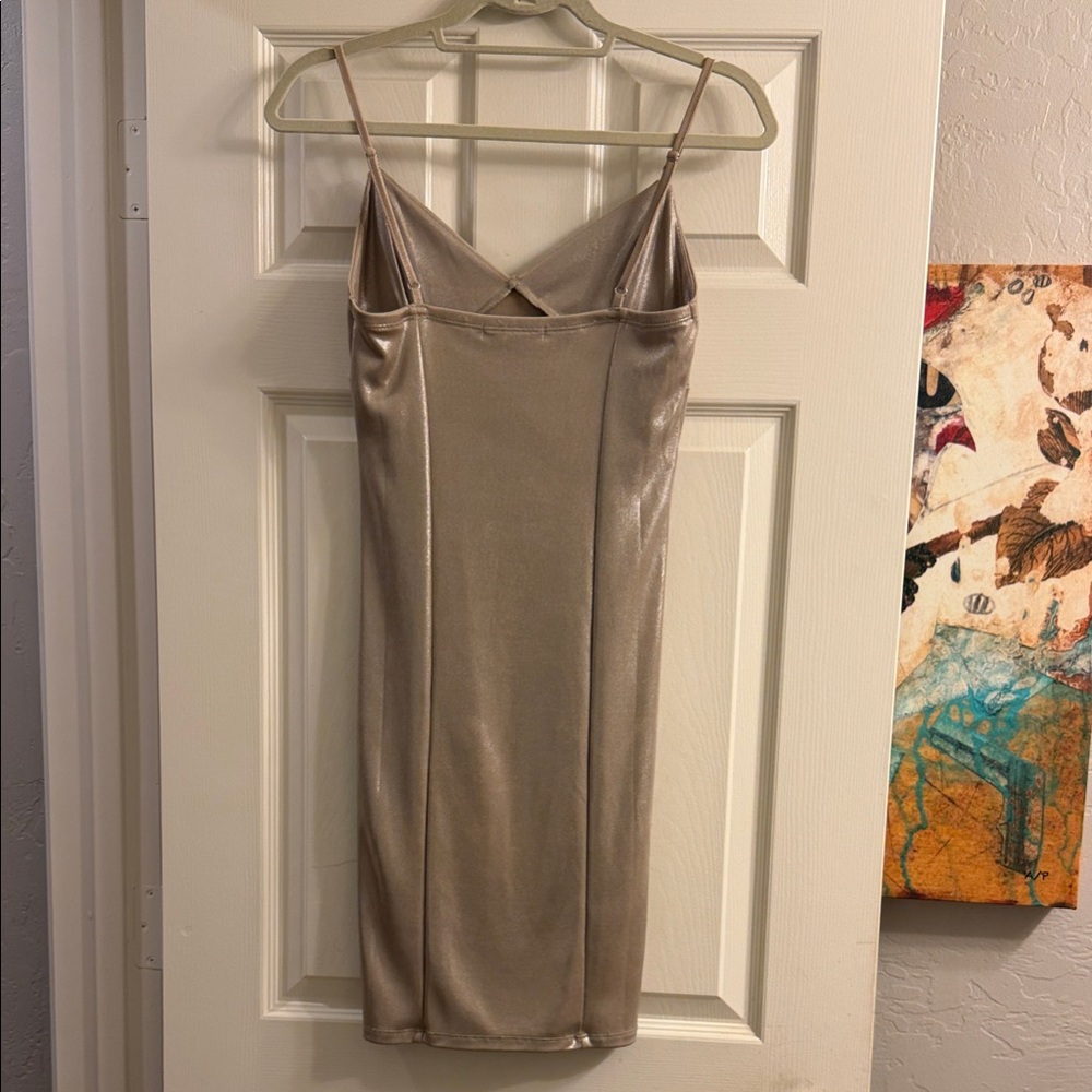 Forever 21 Shiny Gold Mini Dress Spaghetti Strap Shimmer S - Picture 6 of 6